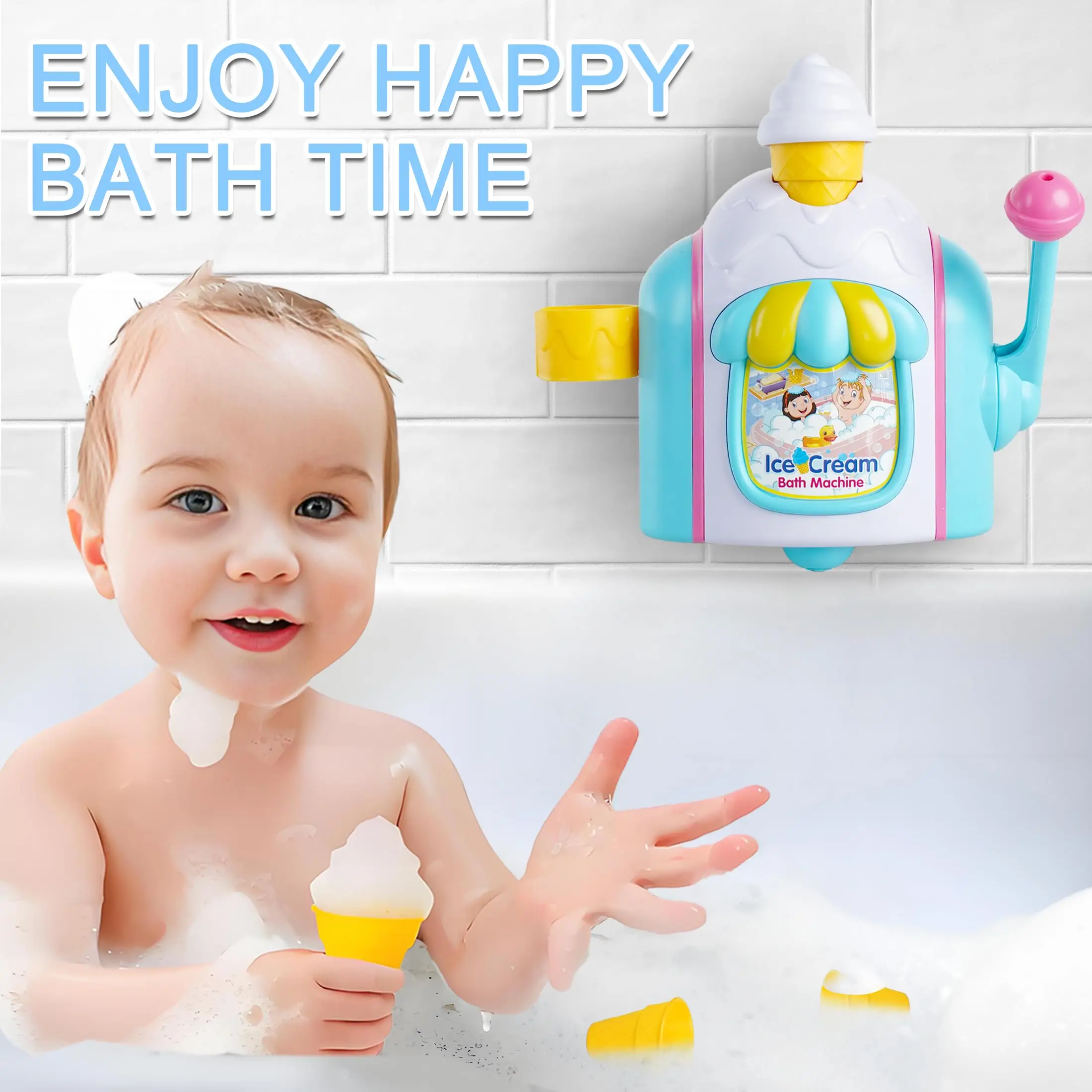 Bath Toys for Toddlers Ages 3-5,Ice Cream Foam Maker Bathtub Toy with Snap Buttons Not Fall,Bathtub Bubble Machine Pretend Cake