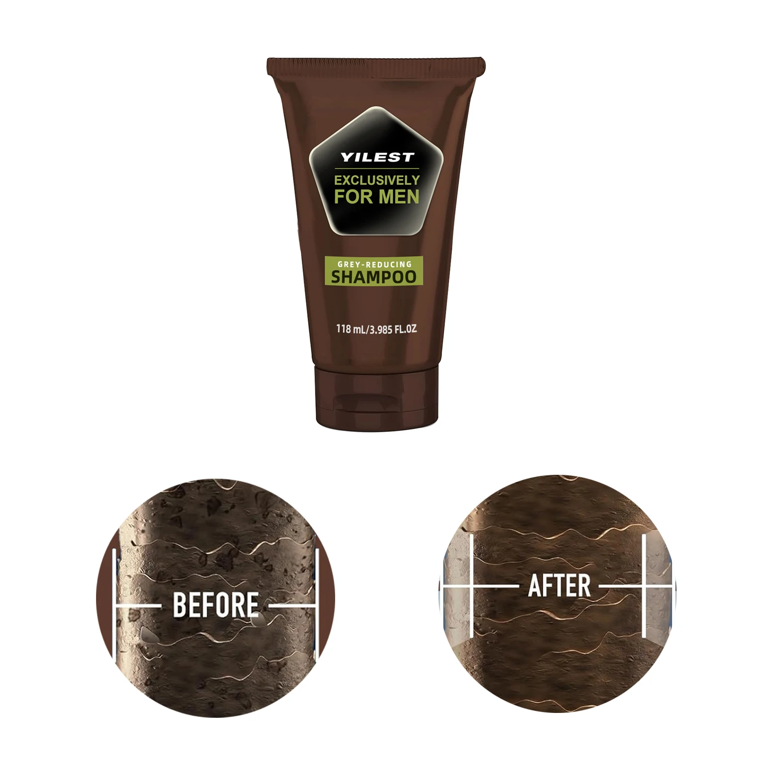 

YILEST Мужской шампунь для уменьшения седых волос 118 мл Lessen для седых волос с густыми корнями с кокосовым маслом и кератином для более сильных волос