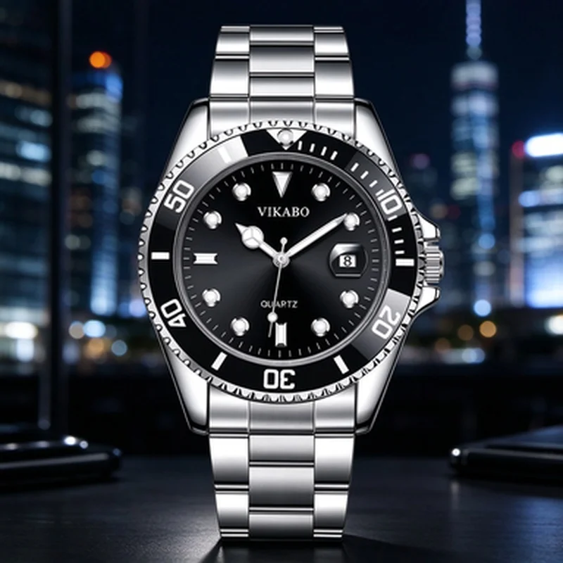 Stainless Steel Band Quartz Wristwatch for Men Fashion Sport Business Calendar Function Daily Watch