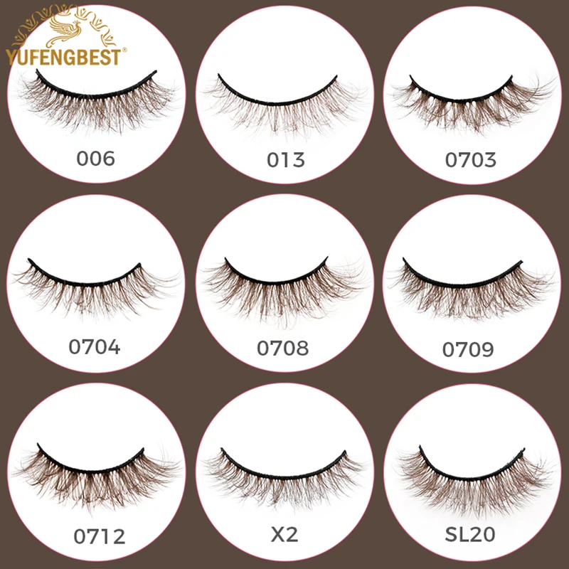 

YUFENGBEST 6pc Fluffy Dark Brown Coffee Marrom Colored Faux Mink Cat Eye Lashes Full Strips Short Naturel Look Wimpern Braun