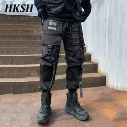 HKSH Patchwork Dark Safari Style Cargo Pants Men's Techwear High Street Trend Streetwear Autumn Loose Trousers Webbing HK0009