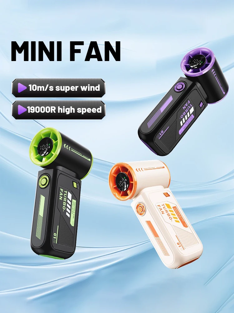 Mini Turbo Handheld Fan Portable 100 Speeds Adjustable 3600mAh USB Rechargeable Battery LED Display for Travel Outdoor Camping