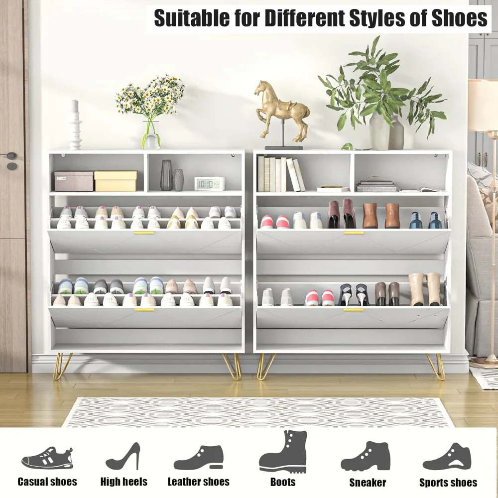 

Large Shoe Cabinet for Entryway, 46'' Tall Narrow Shoe Storage Cabinet with 2 Flip Drawers and Open Shelves, Customized