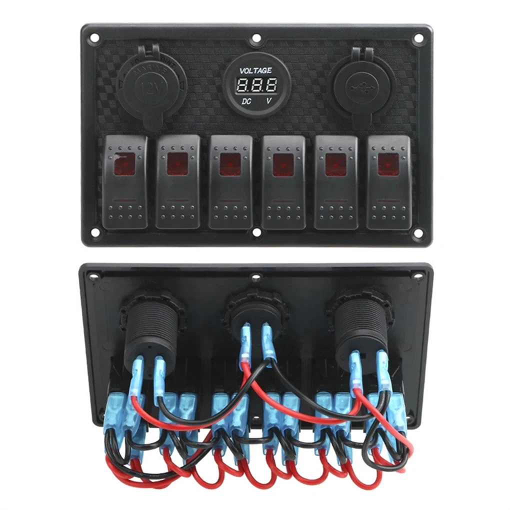 

Switch Panel With Digital Voltmeter Tester USB Chargers 3.0 Light Toggle Car Power Adapter Marine Boat Caravan 6 Buttons