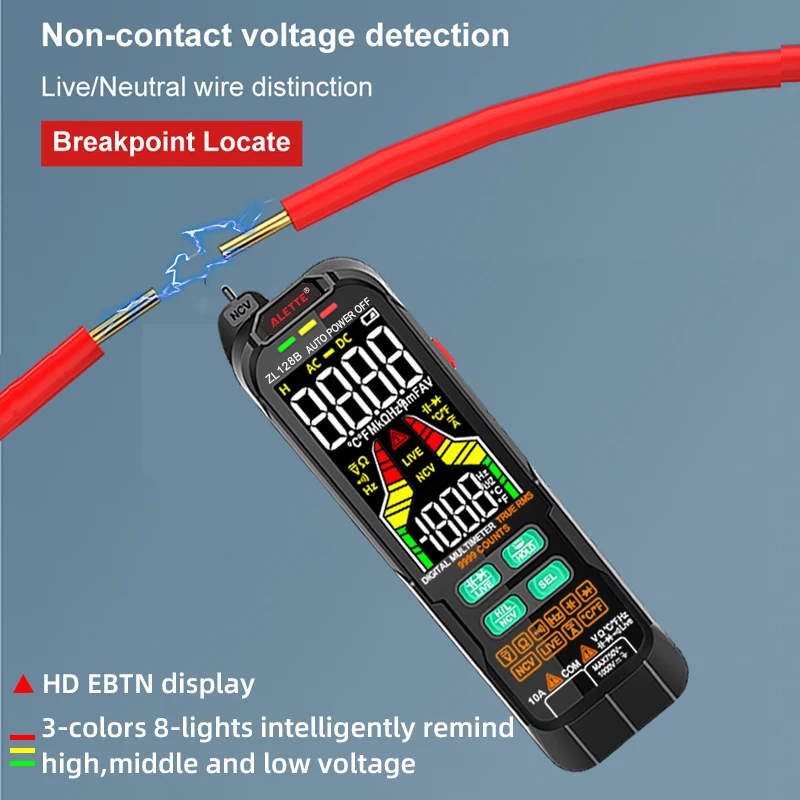 Nowy 9999 USB Charge Multimetro cyfrowy profesjonalny multimetr AC DC wykrywacz wysokiego napięcia pióro Ohm Hz pojemność REL True RMS