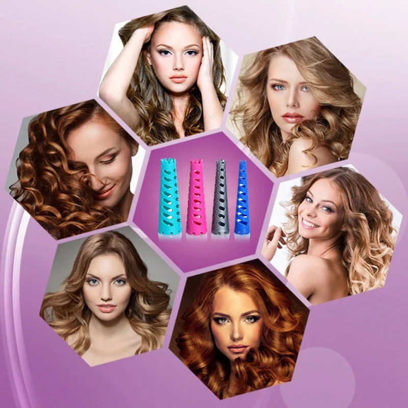 12pcs Cone Shaped Flexible Hair Winding Rods for No Heat Voluminous Wave Styling Salon Perm Curl Forming Hairdressing Kit