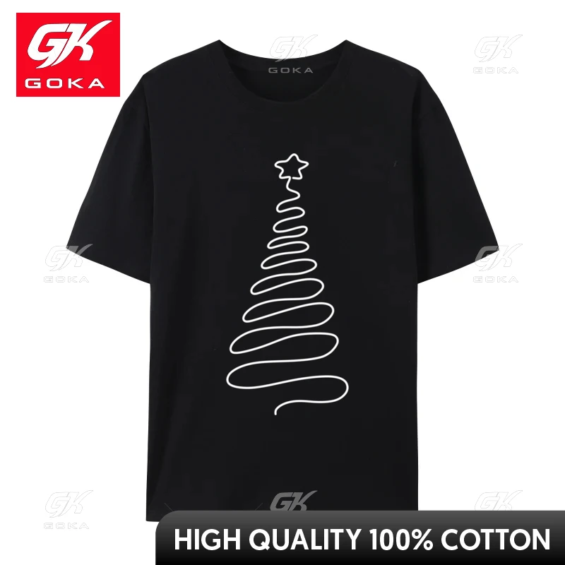 Christmas Tree Handmade Winter Line Art Family Holiday T Shirts Men Harajuku T Shirt Cotton Oversized Unique Tees Tops