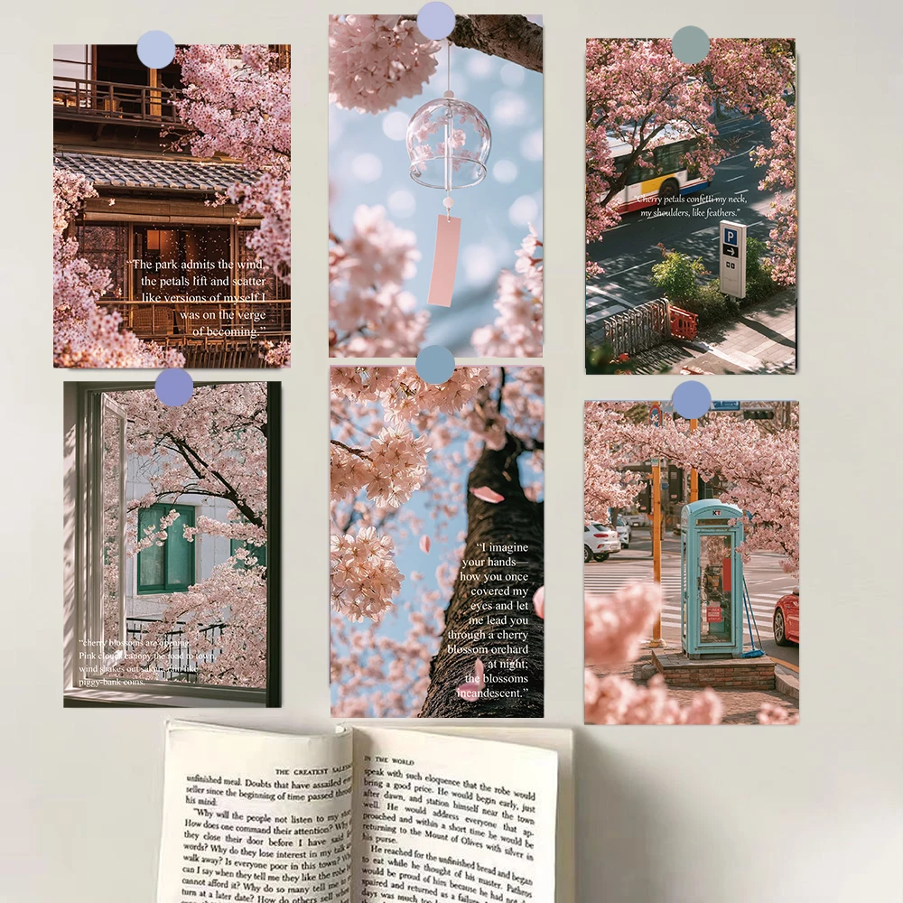 15PCS Creative Cherry Blossom Card Sticker Aesthetic Creative Luggage Vintage Streetwear Landscaping Supplies Aesthetic Cards