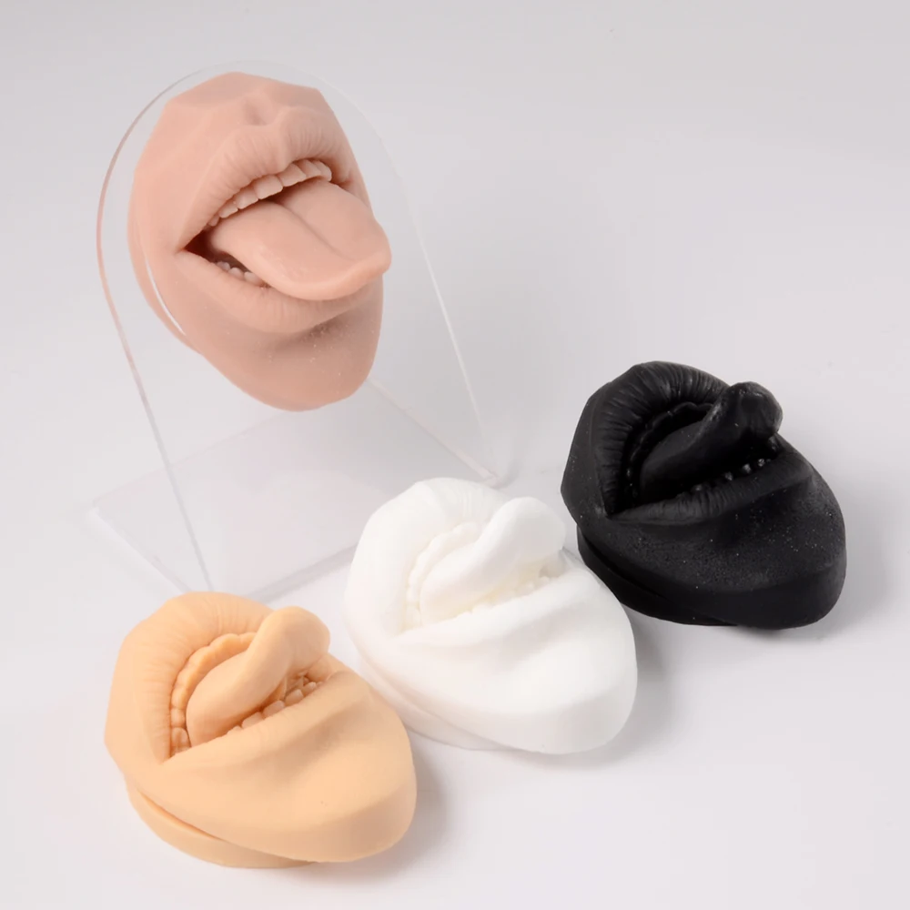 1PC Silicone Mouth Model Tattoo Puncture Practice Body Part Display Lip Teeth Tongue Piercing Jewelry with Acrylic Stand