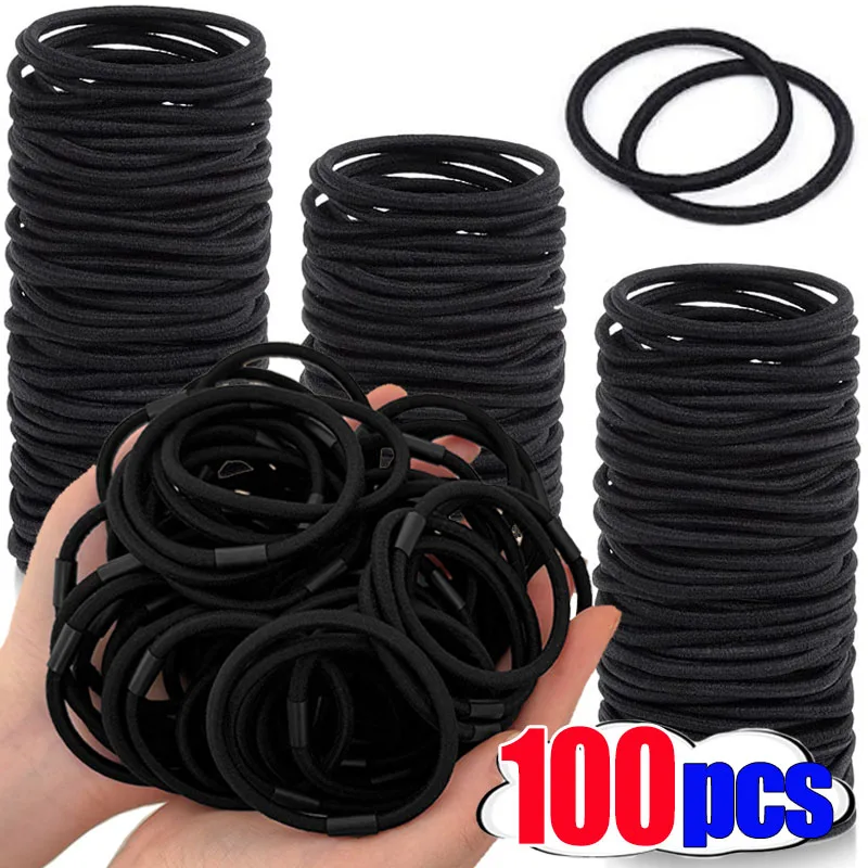 

Черный держатель для хвоста 5-5,5 мм, 5/100 шт., эластичные резинки для волос, резинки для волос для женщин и мужчин, повязка для волос без повреждений, аксессуары для волос, головные уборы