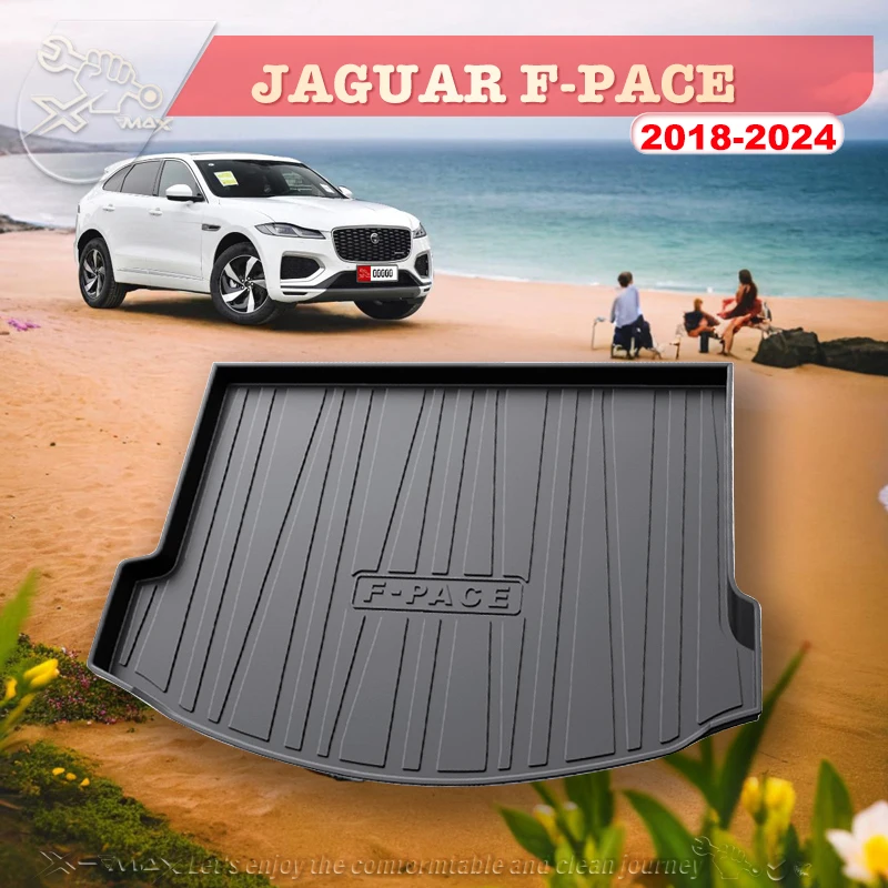 For JAGUAR F-PACE 2018-2024 Custom Fit Car Trunk Mat All Season Black Cargo Mat 3D Shaped Laser Measured Trunk Liners