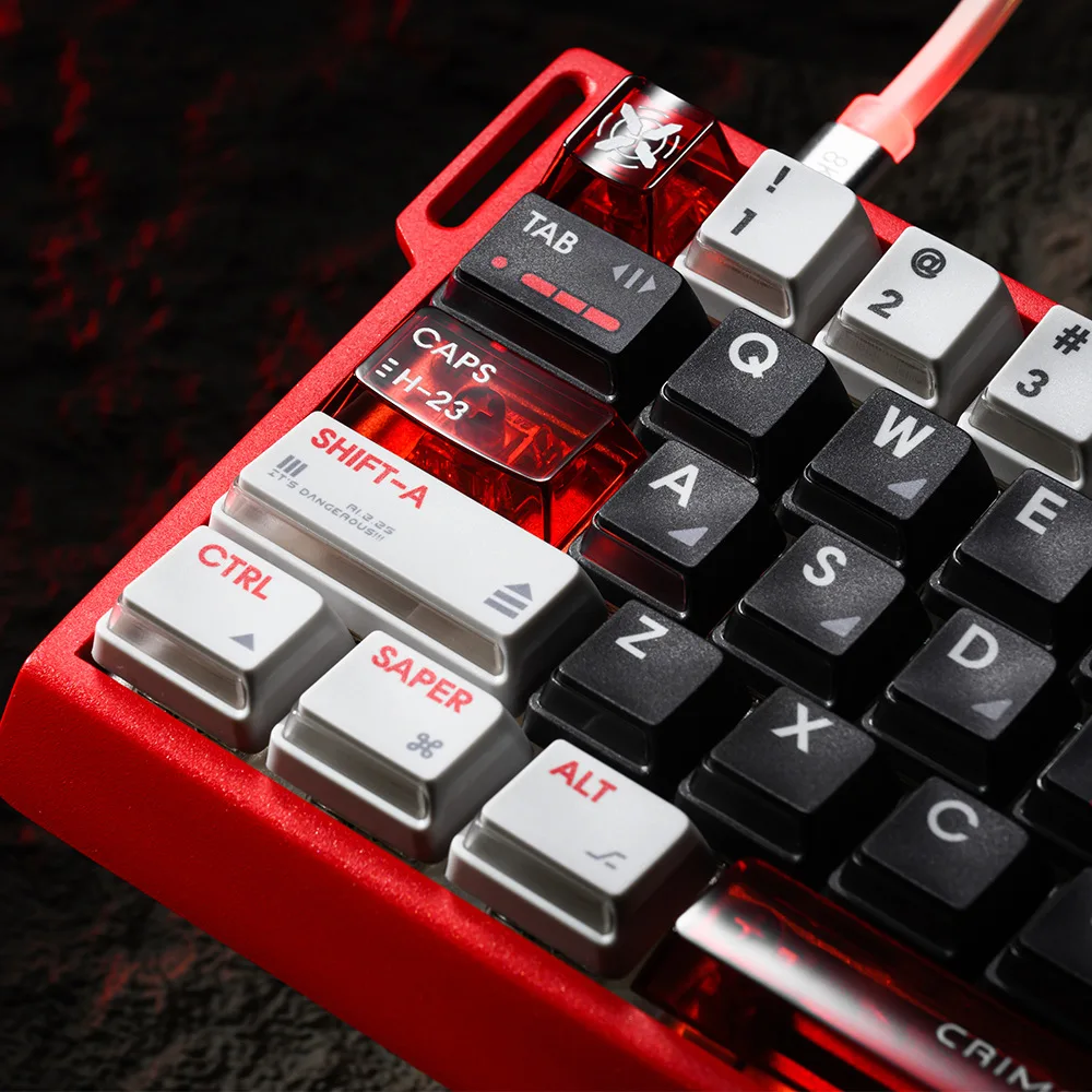 Red flame storm light transmission customized full set of keycaps PBT + PC magnetic axis mechanical keyboard cap