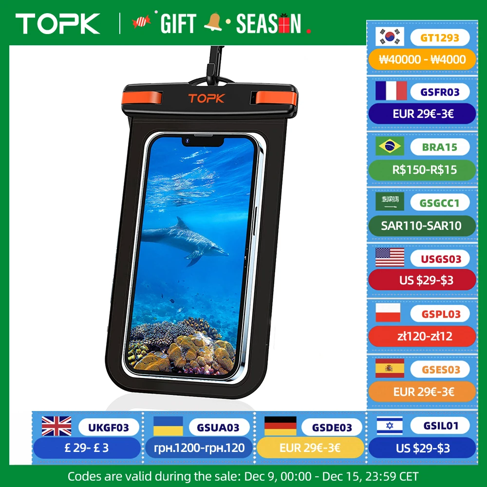 TOPK E01 Waterproof Phone Pouch,Universal IPX8 Waterproof Phone Case Dry Bag with Lanyard for iPhone Samsung Up to 7.0 inch