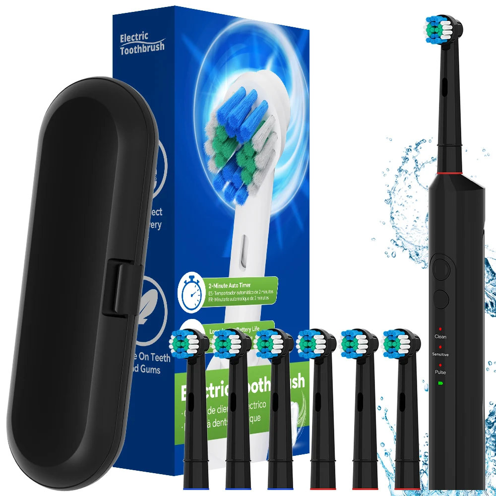 Rechargeable Electric Toothbrush - 6 Heads, 3 Modes & Timer, Portable Electric Toothbrushes Compatible with Oral B Brush Head