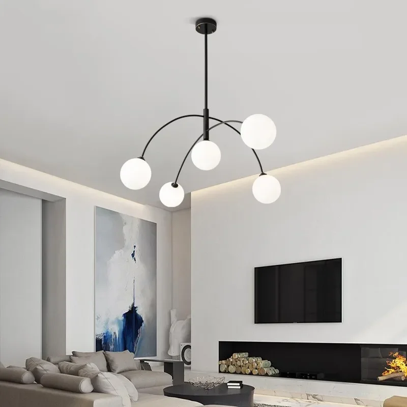 Minimalist Black Glass Chandelier Nordic Creative G9 LED Hanging Ceiling Lamp Living Room Bedroom