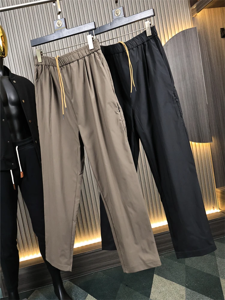 

Quick Dry Soft Casual Pants Men's Slim Fit Elastic Waist Thin Summer Pure Color Youth Active Style Long Pants