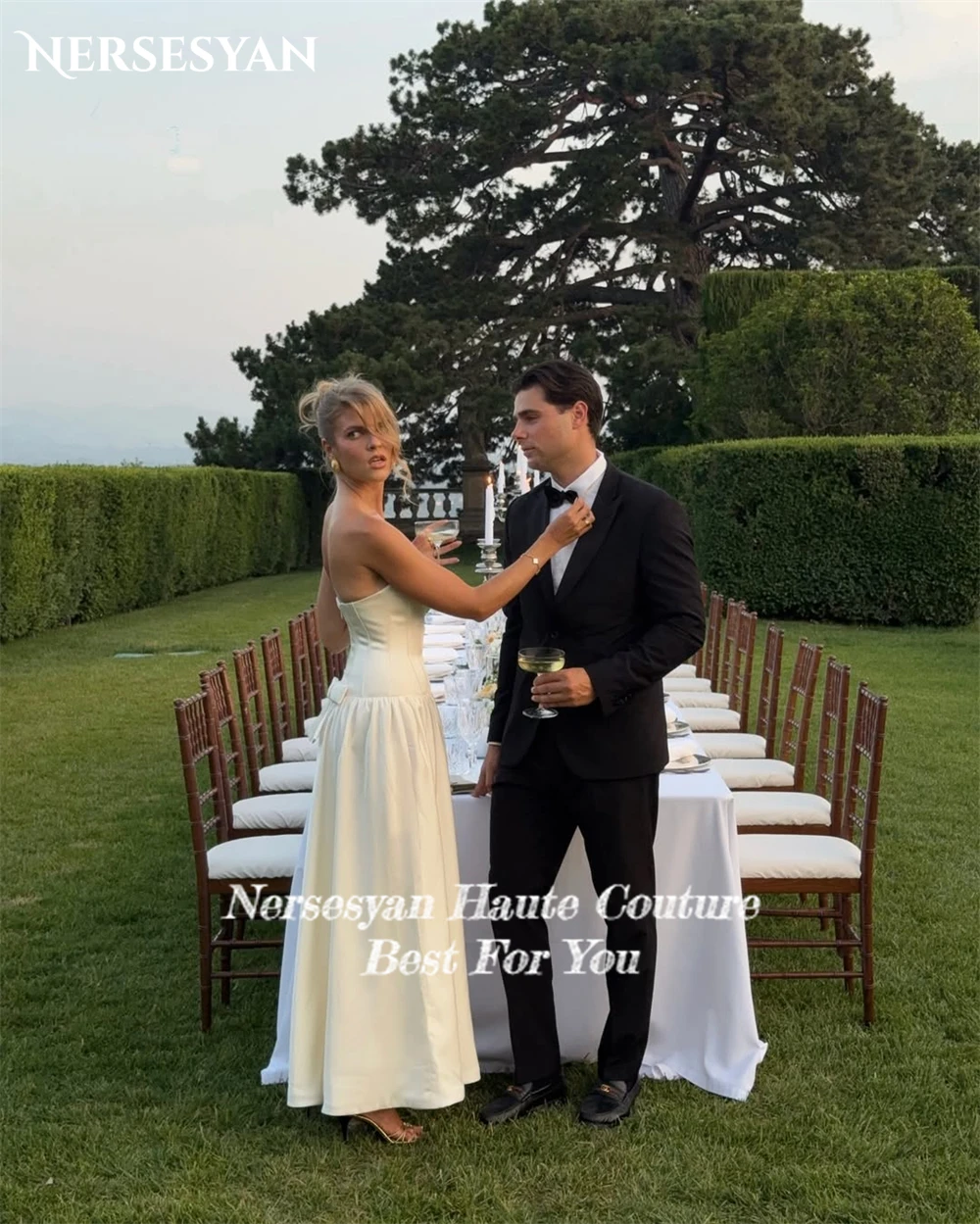 Nersesyan vestidos de casamento simples fora do ombro querida sem costas sem mangas vestido de noiva uma linha 2025 vestidos de noiva personalizados