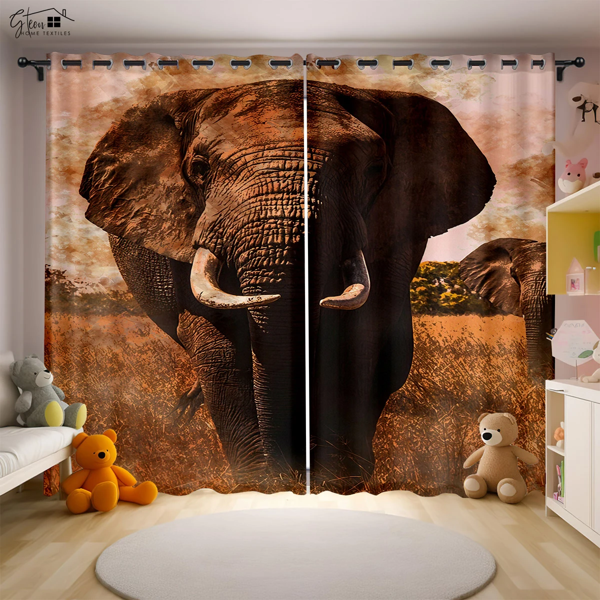 

Elephant Decorative Curtains For Fortune Bedroom Living Room Homestay Blackout Insulation High Quality 3D Printed Curtains 2PCS