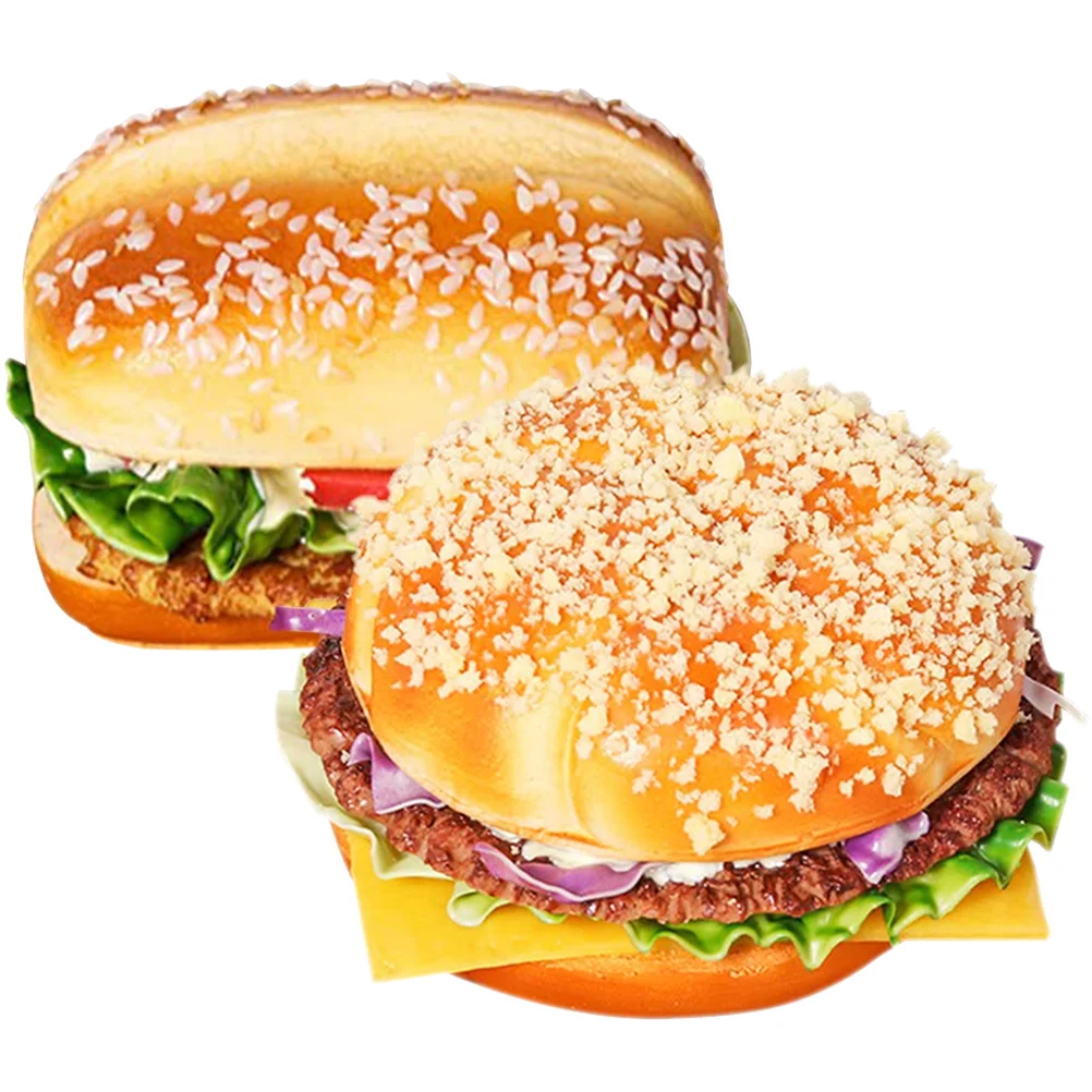 2pcs Delicate Simulation Burger Model PU Burger Decoration Baking Photography Props Fake Burger Decors