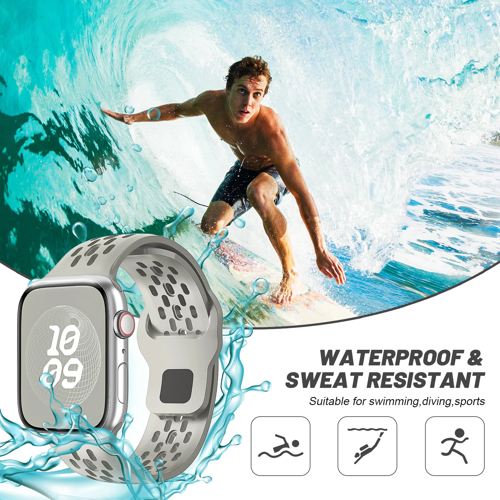 Apple Watch用シリコンストラップ,スポーツブレスレット,iwatchシリーズ9,8,7,6,se ultra 2,45mm, 44mm, 49mm, 40mm 41mm、38mm