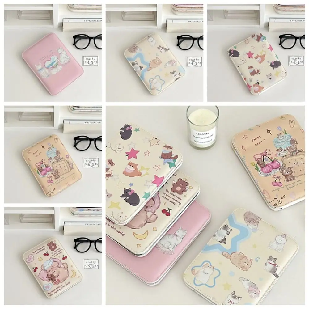 Beauty Pu Leather Desktop Stand Mirror Cartoon Puppy Flower Fold Makeup Mirror Easy To Carry Folding Vanity Mirror Dormitory