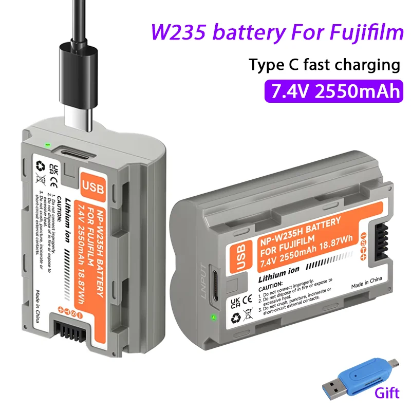 NP-W235 np-w235 2550mAh Battery Type C Charging Camera Battery For Fujifilm Camera X-T5 X-T4 XT4 GFX100S GFX50S ll X-H2S X-H2