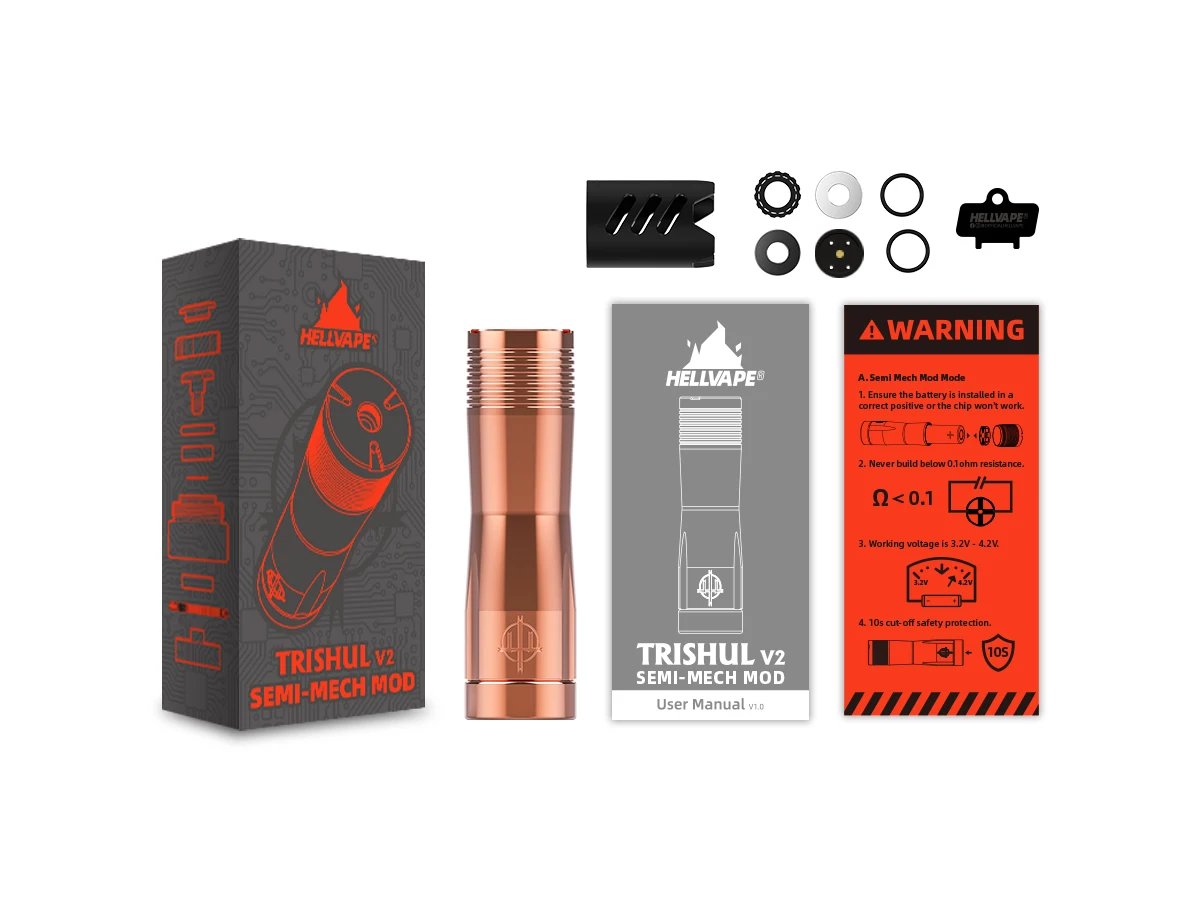 Оригинальный механический мод Hellvape Trishul V2, полумеханический мод с питанием от одной латунной электронной сигареты с чипом безопасности 18650/20700/21700