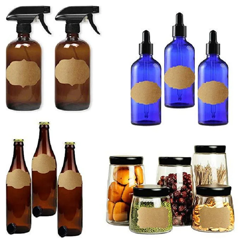 200Pcs 1.2*2in Kraft Paper Roll Adhesive DIY Stickers Baking Packaging Stickers Labels Writable Labels Multifunctional Decorative Labels Removable Spice Labels Refrigerator Jam Labels