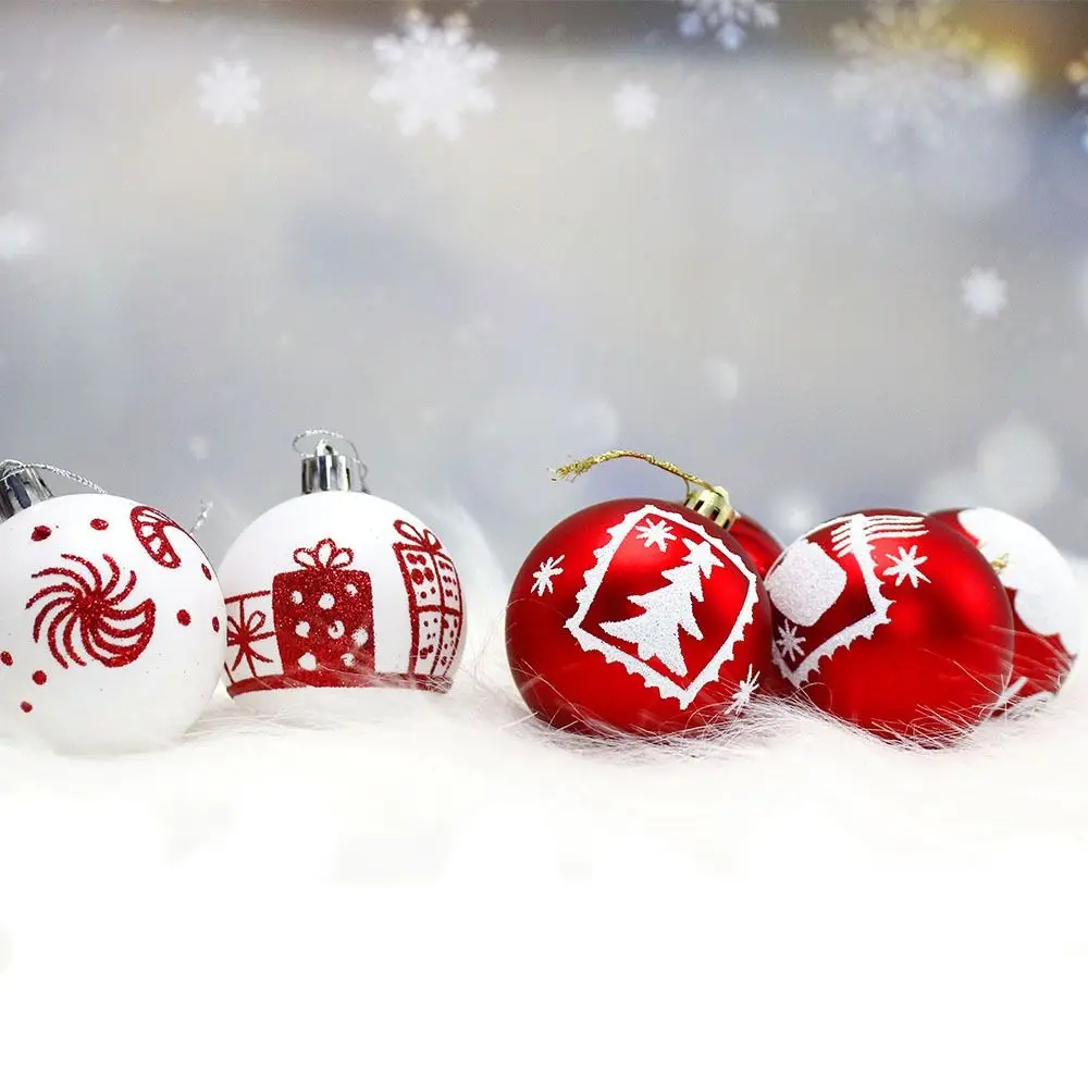 16pcs 6cm Painted Christmas Balls Pendant Red White Plastic Electroplated Hanging Balls Reusable Elegant Merry Christmas Decor