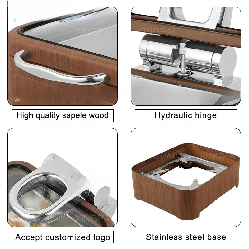 Mini isolamento térmico de buffet retangular de madeira para suprimentos de restaurante de hotel