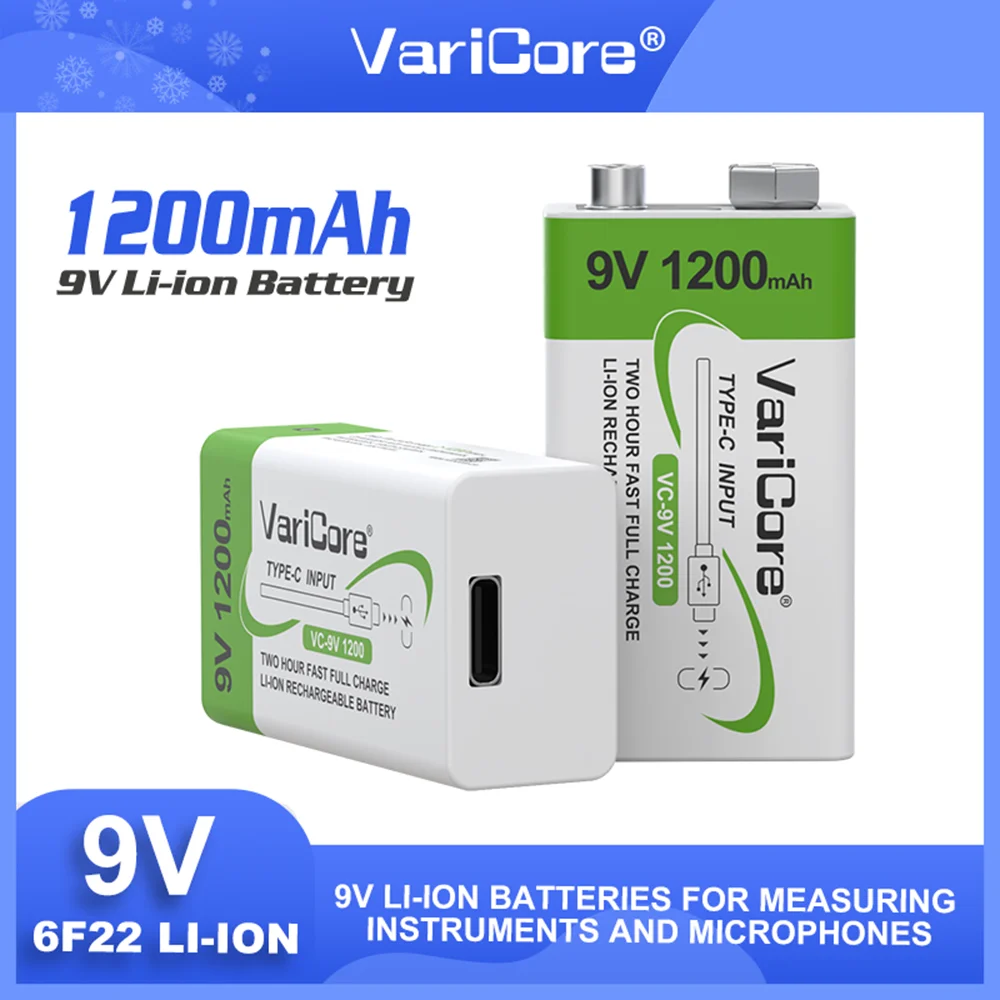 멀티 미터 마이크 장난감 기타 KTV에 대 한 새로운 VariCore 9V 1200mAh USB 충전식 리튬 배터리 6F22