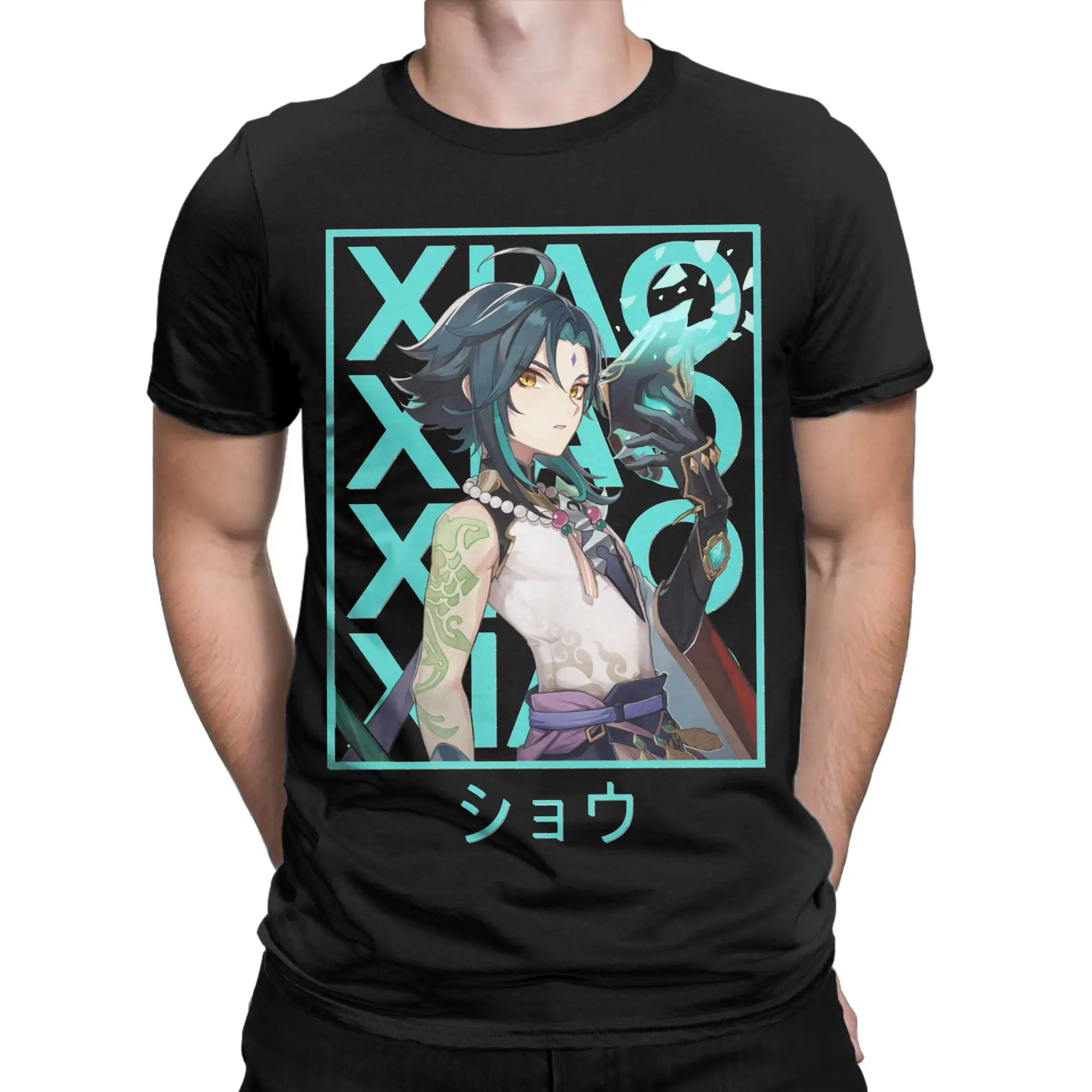 Xiao Genshin Impact T Shirt Men Women's Pure Cotton Humorous T-Shirts Round Neck Paimon Anime Game Tee Shirt Clothing Summer