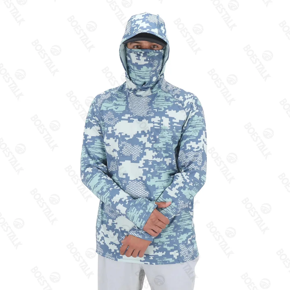 2024 new sunscreen camouflage long-sleeved hooded fishing suit and UV mask hooded fishing suit Upf 50+