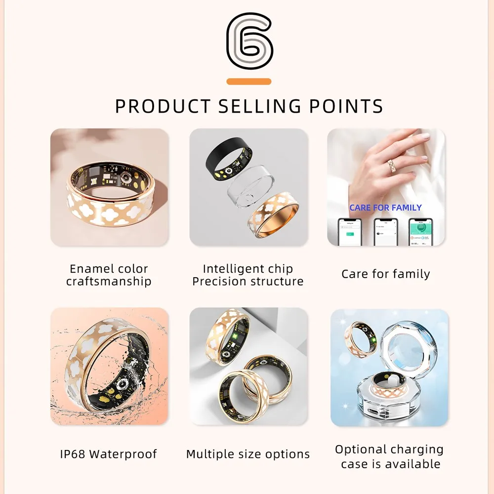 Women Smart Ring Heart Rate IP68 Waterproof Intelligent Female Luxury Health Monitor Fashion Rings Festival Gifts For Ladies