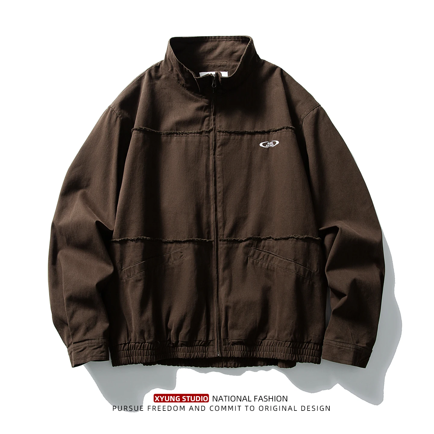 

Loose Fit American Sle Patchwork Workwear Jaet for Men Casual Stand Collar Embroidered Logo Autumn New Arrival