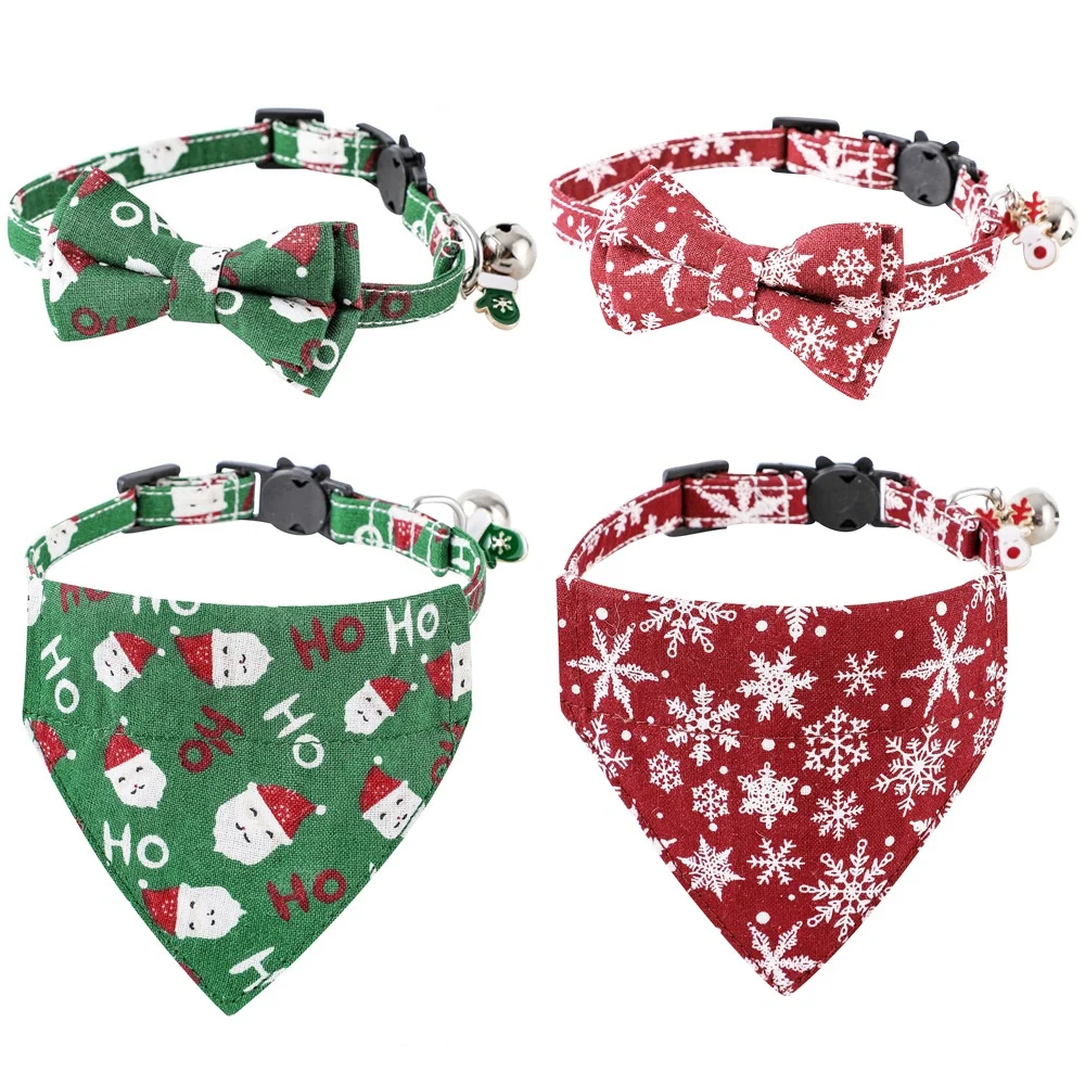 TONG Christmas Cat Collars with Bandana Bell Cat Bandana Collar with Removable Scarf Cat Christmas Collar for Cats