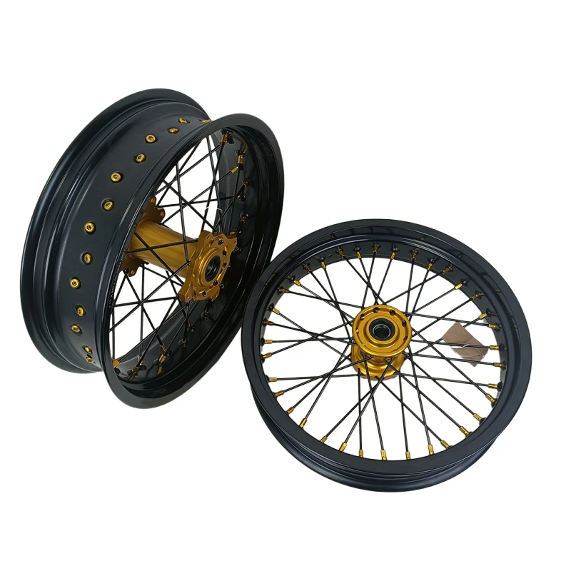 Classic Color Wheels 17-3.5/5.0 Inch Black Rim Yellow Hub Supermoto Wheels Set Fit 2007-2024