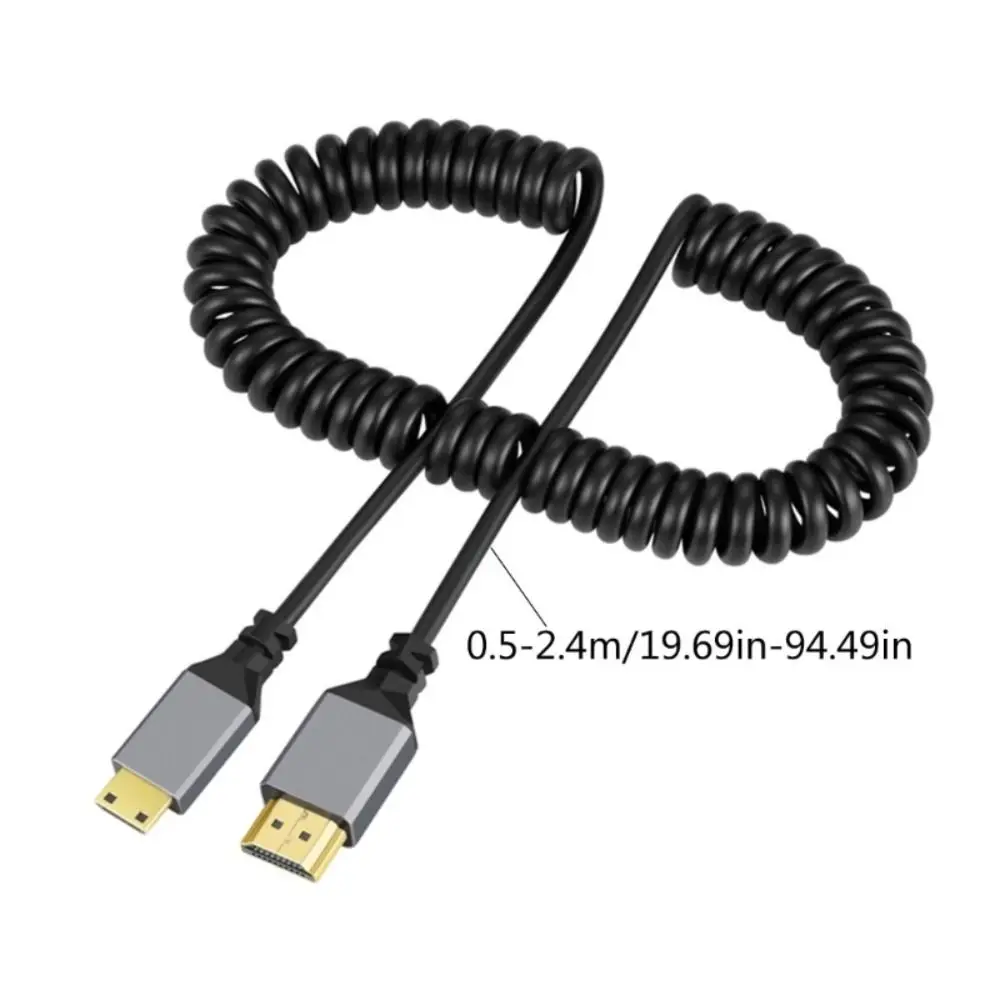 4K 60HZ Micro Mini HDMI TO HDMI SPIRAL CABLE 0.5-2.4M ยืดหยุ่น HDMI ฤดูใบไม้ผลิสายขยายชายชายปลั๊กสาย