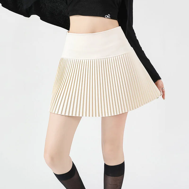 جديد المرأة مطوي التنانير الصغيرة عادية بلون عالية الخصر ألف خط التنانير مثير مكتب سيدة شيك التنانير الإناث الخريف الشارع الشهير