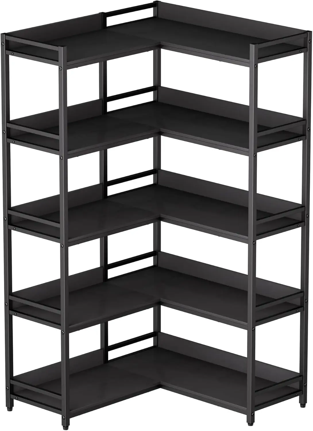 Large 5 level corner bookshelf - modern high corner bookshelf storage display rack, solid metal frame  perfect for living room