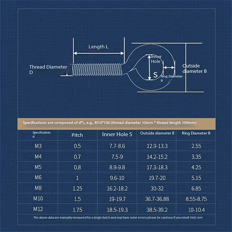 M3 M4 M5~M12 304 Stainless Steel/Galvanized Goat Eye Closing Machine Tooth Screw Closed Goat Eye Hook Sheep Eye Bolt Ring Screw