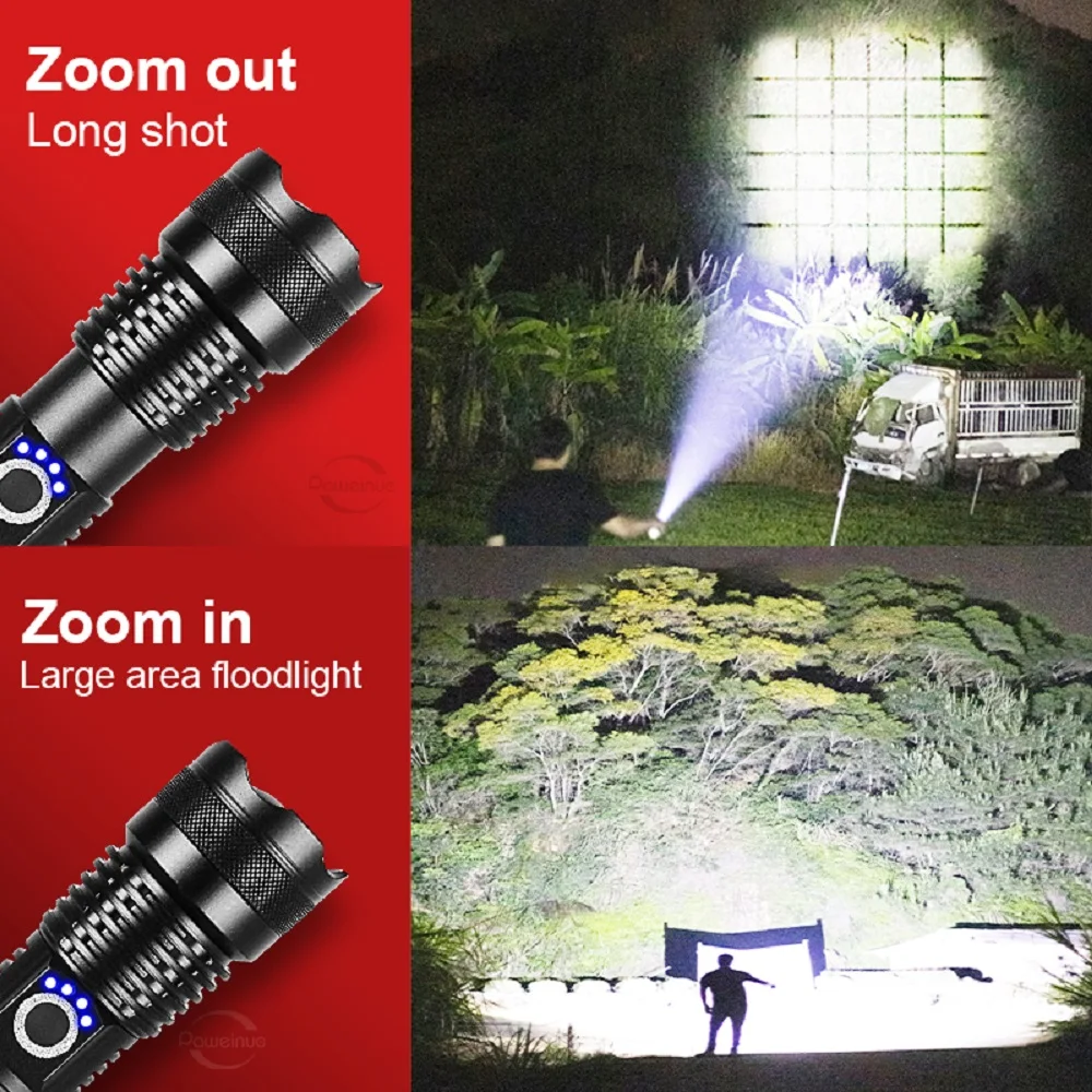 Ultra Powerful Flashlight XHP360 High Power Torch Handhble Light Type C Rechargeable LED Flashlight Tactical Lantern For Camping