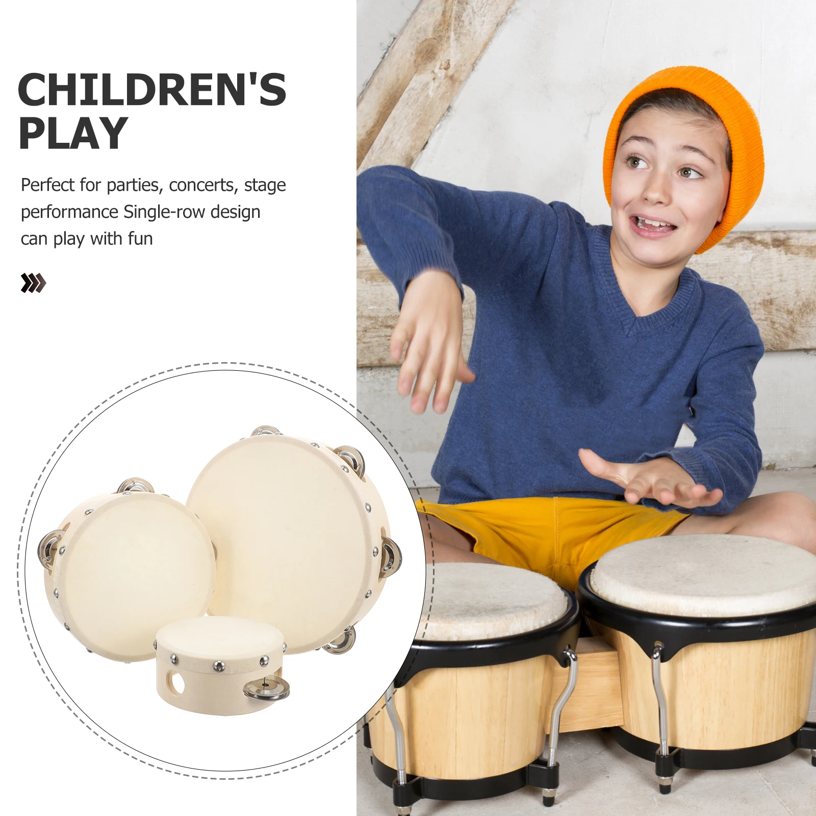 

3pcs Single Row Tambourine Instrument For Adults Hand Drum Percussion Durable Material Comfortable Grip Music Performance Party