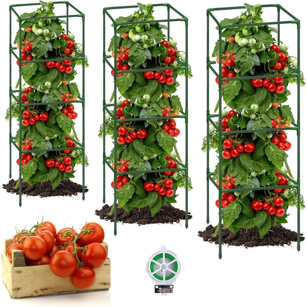 

3 Pack Square Tomato Cages, Tomato Trellis Plant Support Cage for Potted Plants, Heavy Duty Plant Stakes, Tomato Plant Support