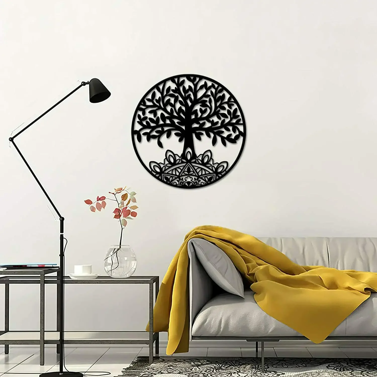 

HELLOYOUNG Mandala Tree Metal Wall Art Tree of Life 3D Family Tree Metal Wall Silhouette Home Living Room Interior Decoration Me