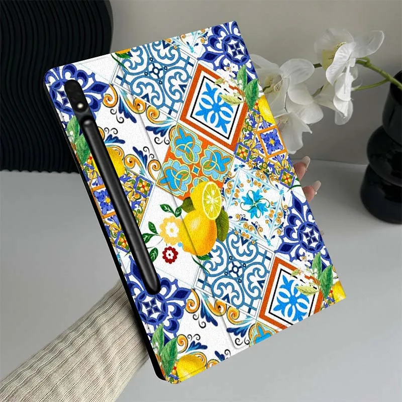

Lemon Floral Tile Pattern Gift Tablet Case For Samsung Galaxy Tab S7 S8 S9 S10 FE Lite