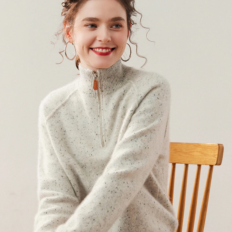 

Autumn and winter new women's semi-zipper high-necked yarn cashmere sweater loose thick sweater sweater