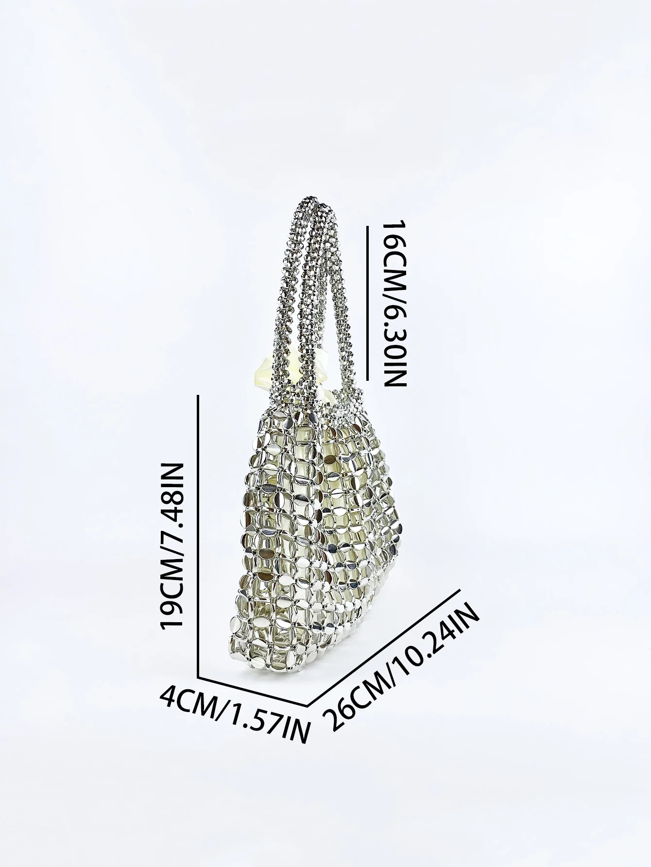 Hot selling new product, silver flat bead beaded woven large dumplings, fashionable and trendy one shoulder handbag