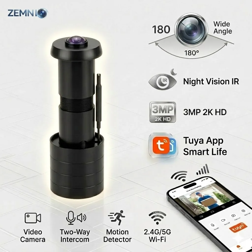 

3MP 2K Video Peephole Camera 5G/2.4G WiFi 180° Wide Angle Night Vision Motion Detection Door Viewer Video-eye Intercom Tuya Smar