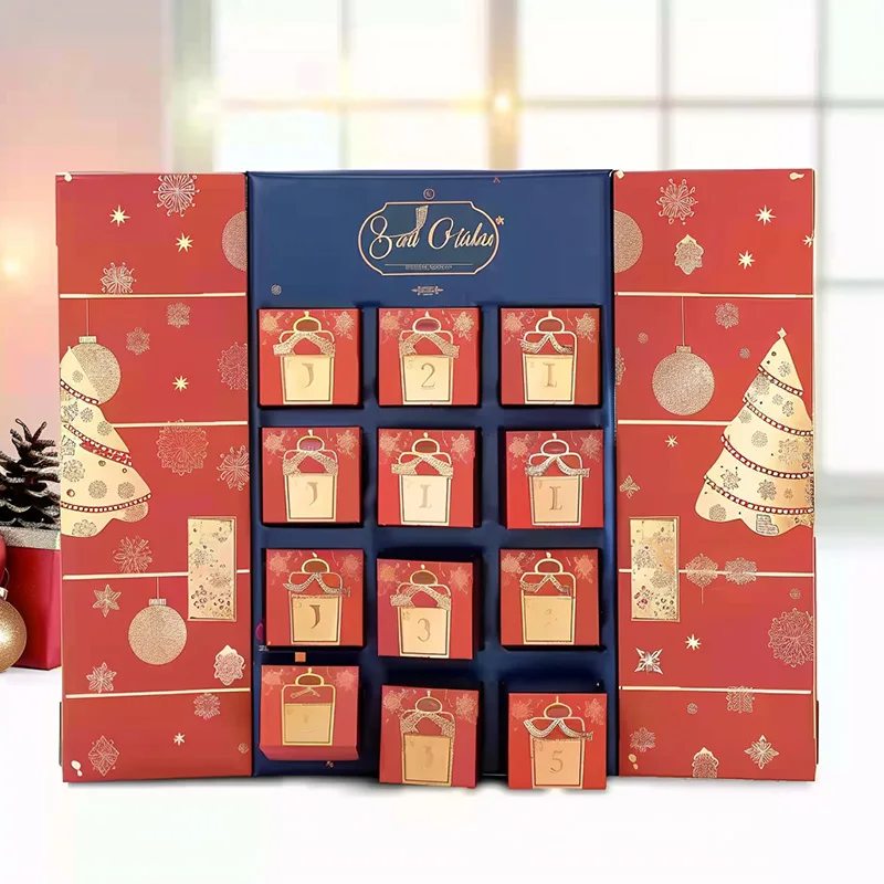 Customization.Wholesale Custom Advent Calendar Count Box Matt Lamination UV Coating Rigid Cardboard Packaging Coffee Gift Giving
